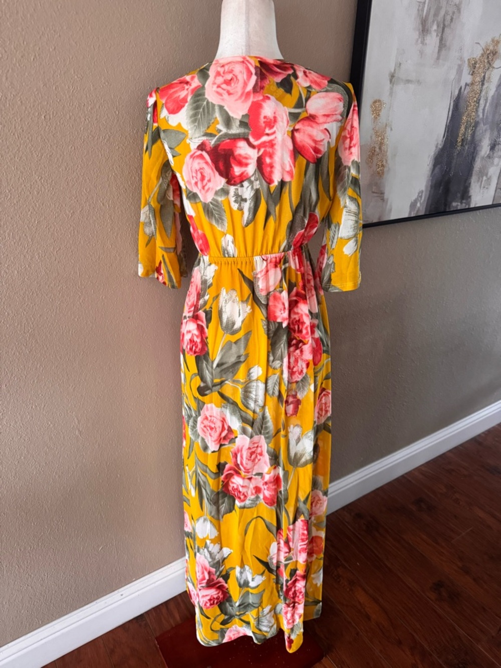 Mustard Yellow Floral Maxi Duster Kimono - Picture 6 of 7